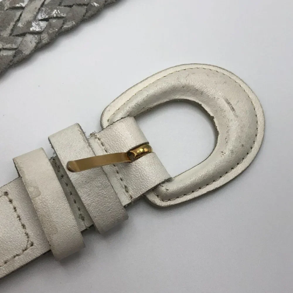 Vintage Women's White Leather Braided Belt Size Small Medium